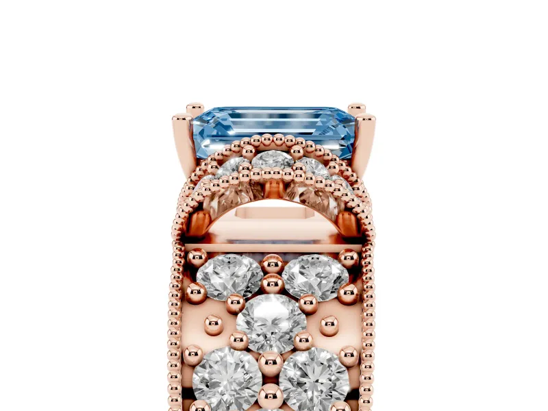 Emerald Cut Vintage Pave Engagement Ring Setting for a Fancy Blue Lab-Grown Diamond | Milgrain Edges | Rose Gold