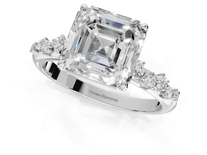 Asscher Cut Solitaire Engagement Ring Setting | Graduated Scattered Accents | Sterling Silver