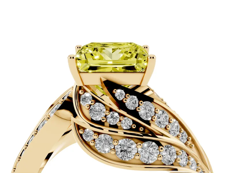 Princess Cut Bypass Pavé Engagement Ring Setting for a Fancy Yellow Lab-Grown Diamond | Graduated Pavé | Yellow Gold