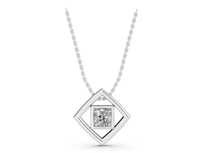 Round Lab-Grown Diamond Geometric Square Pendant Necklace | Open Frame | Sterling Silver