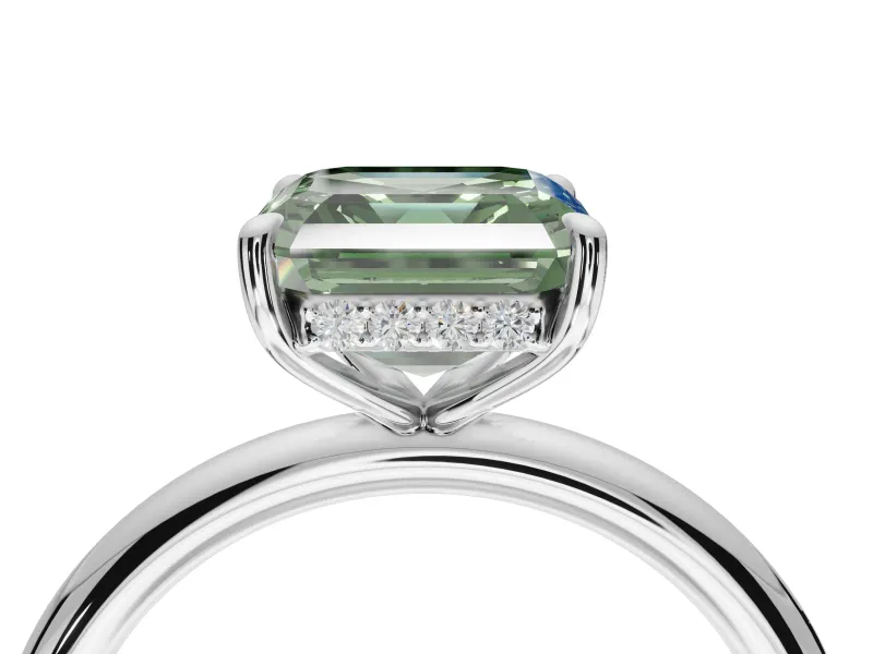 Asscher Cut Hidden Halo Ring Setting for a Fancy Green Lab-Grown Diamond | Platinum