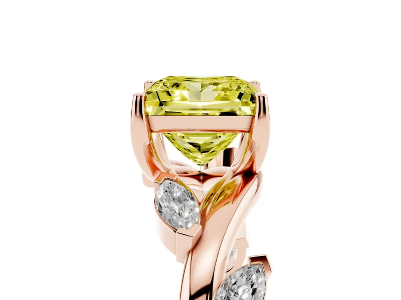 Princess Cut Twisted Vine Engagement Ring Setting for a Fancy Yellow Lab-Grown Diamond | Rose Gold