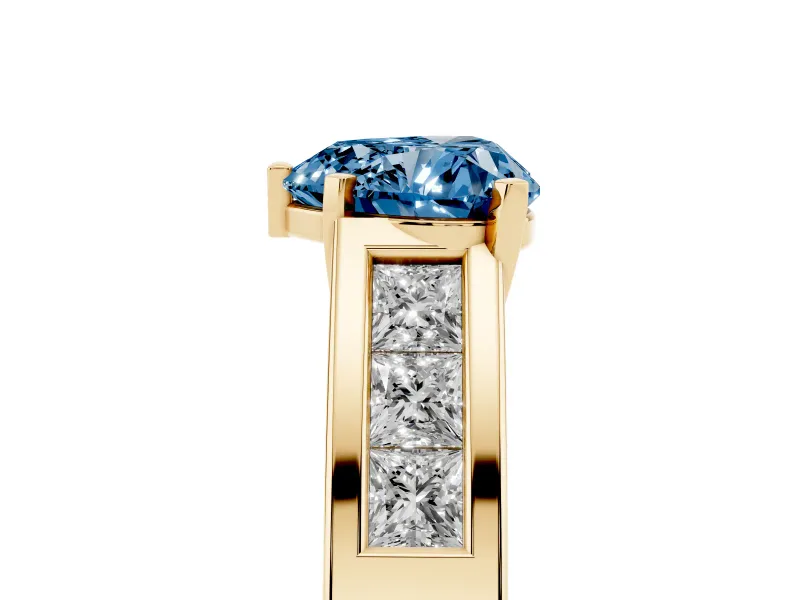Heart-Shaped Channel-Set Engagement Ring Setting for a Fancy Blue Lab-Grown Diamond | Yellow Gold