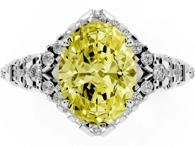 Oval Hidden Halo Filigree Engagement Ring Setting for a Fancy Yellow Lab-Grown Diamond | White Gold