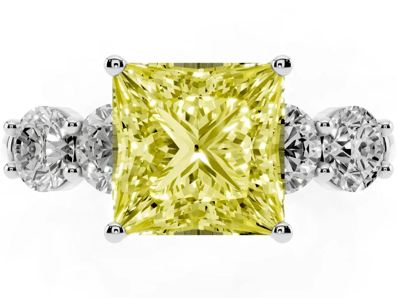 Princess Cut Five Stone Engagement Ring Setting for a Fancy Yellow Lab-Grown Diamond | Plain Band | Sterling Silver