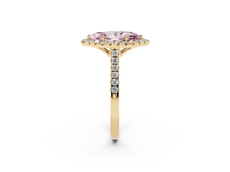 Marquise Raised Halo Engagement Ring Setting for a Fancy Pink Lab-Grown Diamond | Yellow Gold