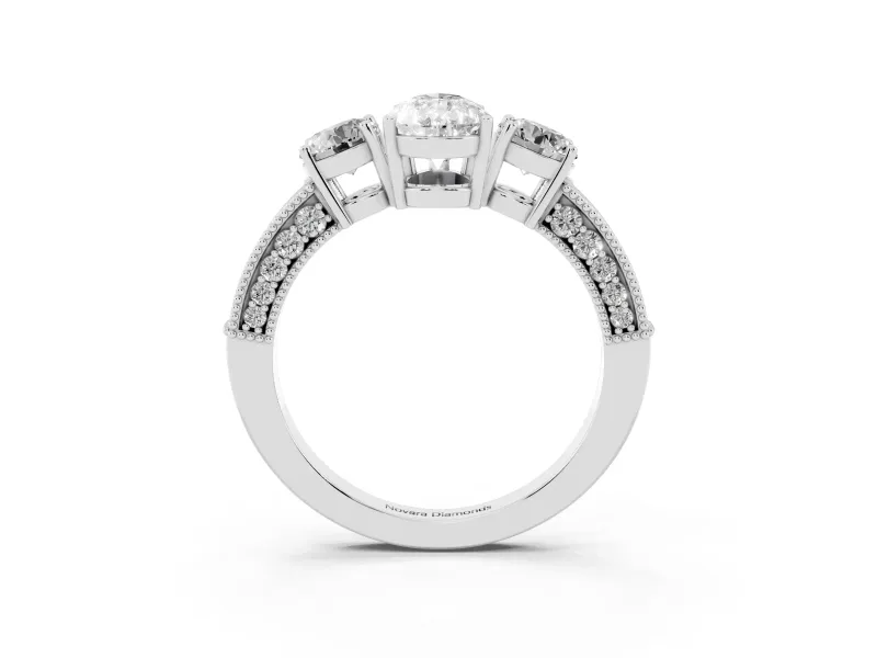 Pear-Shaped Vintage Three Stone Engagement Ring Setting | Graduated Milgrain Pave | Platinum