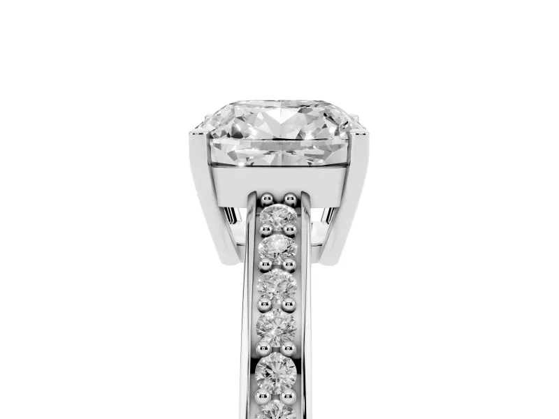 Cushion Cut Pave Solitaire Engagement Ring Setting | Accented Basket | White Gold