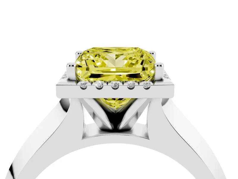 Princess Cut Halo Engagement Ring Setting for a Fancy Yellow Lab-Grown Diamond | Knife-Edge Band | Sterling Silver