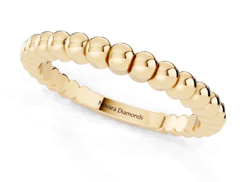 Slim Beaded Wedding Band | Polished Metal Beads | Yellow Gold