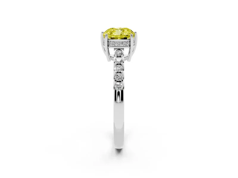 Cushion Cut Engagement Ring Setting for a Fancy Yellow Lab-Grown Diamond | White Gold - Design NV-24649