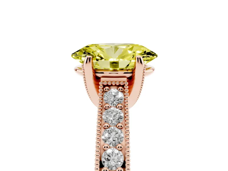 Oval Vintage Hidden Halo Engagement Ring Setting for a Fancy Yellow Lab-Grown Diamond | Milgrain Pave Band | Rose Gold