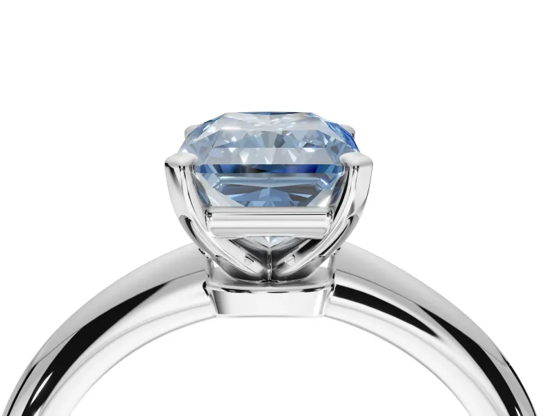 Radiant Cut Solitaire Engagement Ring Setting for a Fancy Blue Lab-Grown Diamond | Tapered Plain Band | White Gold