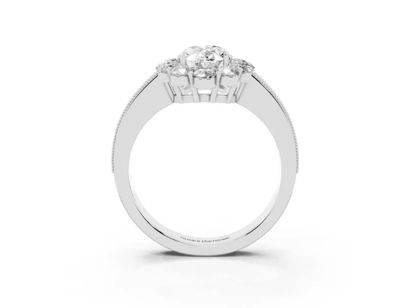 Oval Vintage Halo Engagement Ring Setting | Milgrain Channel Band | White Gold