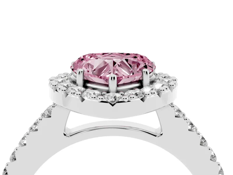 Fancy Pink Heart Cut Diamond Halo Pavé Solitaire Ring Set in Silver with Prong-Set Center Stone