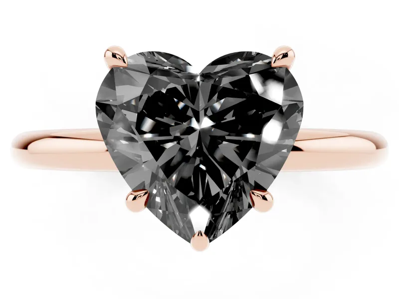 Heart-Shaped Hidden Halo Engagement Ring Setting for a Black Center | Thin Plain Band | Rose Gold
