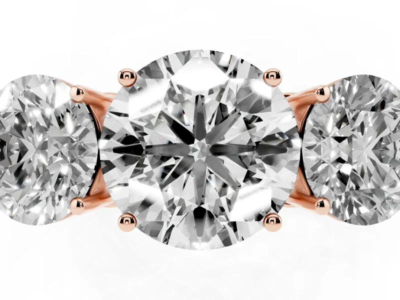Round Three Stone Engagement Ring Setting | Beaded Shoulders | Rose Gold