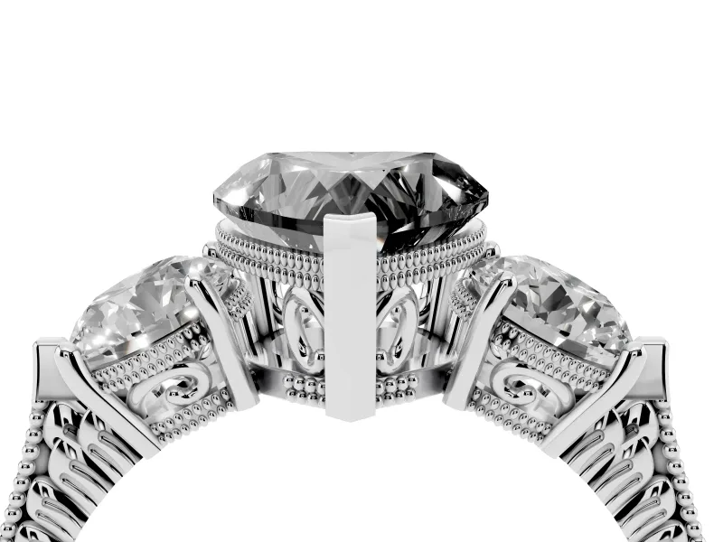 Fancy Black Heart Cut Diamond Three-Stone Ring Set in Silver with Milgrain Band