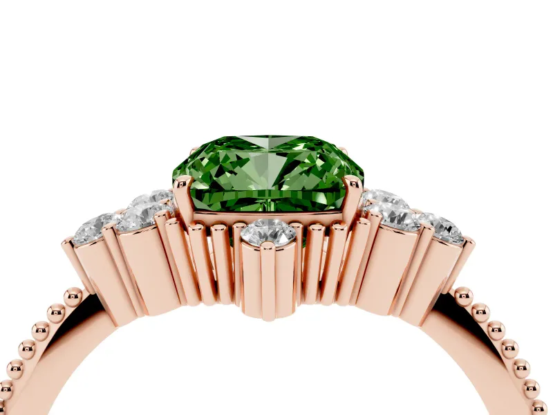 Cushion Cut Cluster Engagement Ring Setting for a Fancy Green Lab-Grown Diamond | Rose Gold