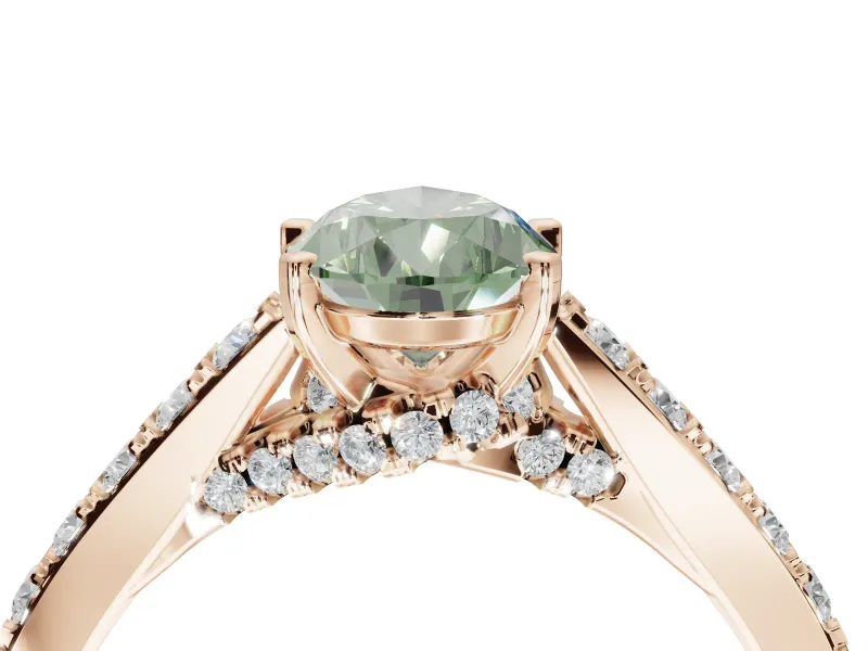 Pear-Shaped Pavé Solitaire Engagement Ring Setting for a Fancy Green Lab-Grown Diamond | Crossover Gallery | Rose Gold