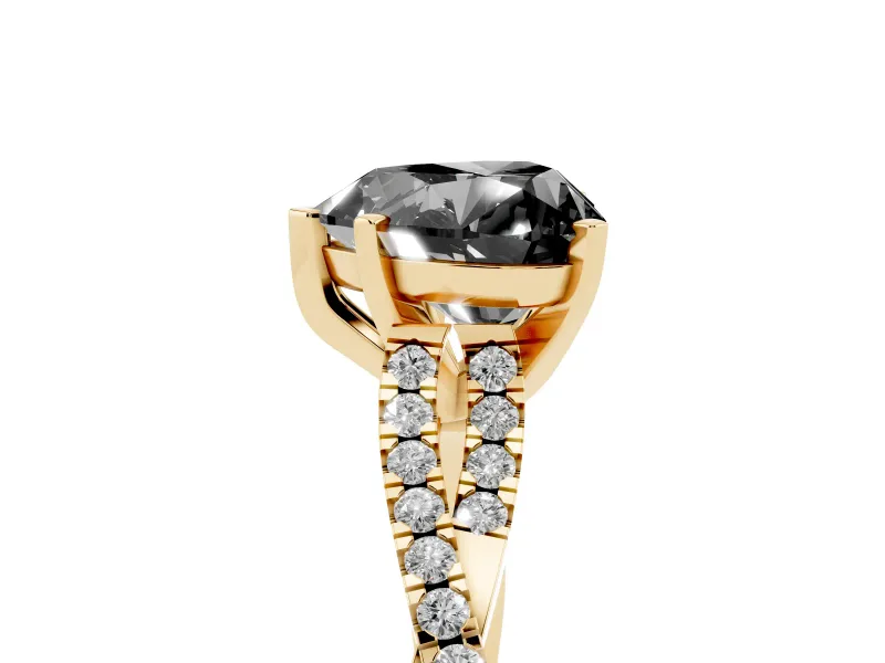 Heart-Shaped Twisted Pavé Solitaire Engagement Ring Setting for a Black Center | Yellow Gold