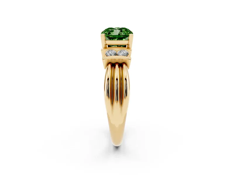 Cushion Cut Bar-Set Engagement Ring Setting for a Fancy Green Lab-Grown Diamond | Yellow Gold