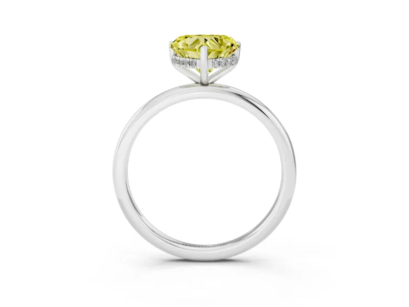 Fancy Yellow Heart Cut Diamond Solitaire Engagement Ring Set in Silver with Prong Setting and Polished Band