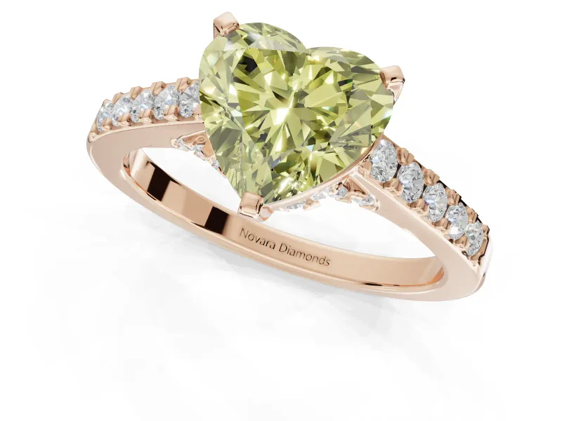 Heart-Shaped Pavé Solitaire Engagement Ring Setting for a Fancy Yellow Lab-Grown Diamond | Crossover Gallery | Rose Gold