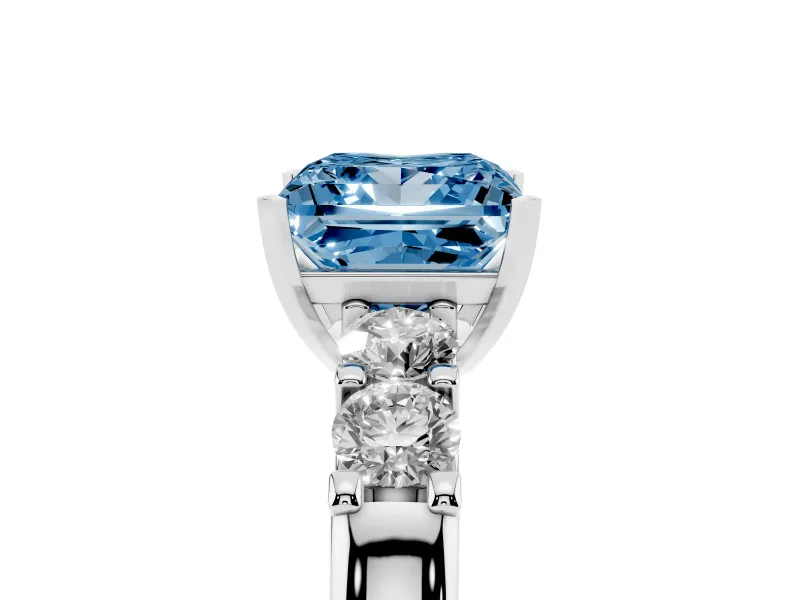 Fancy Blue Princess Cut Diamond Five-Stone Prong Set Engagement Ring Set in White gold with Channel Band