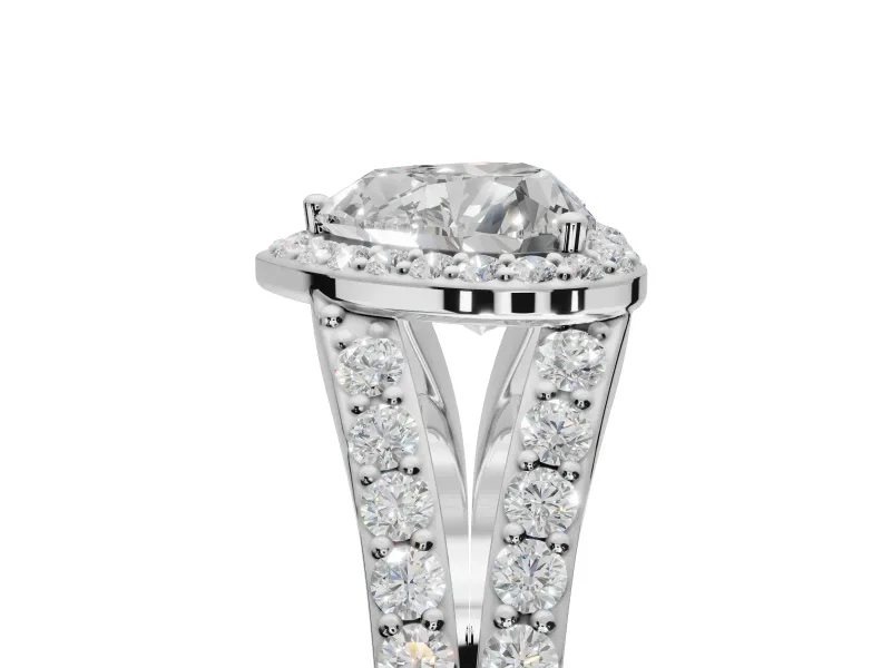 Heart-Shaped Halo Pavé Engagement Ring Setting | Narrow Split Shank | White Gold