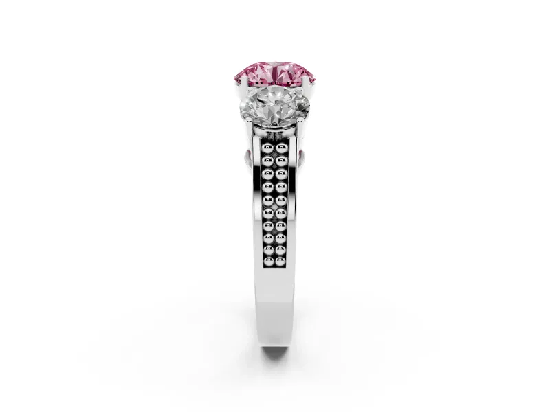 Round Engagement Ring Setting for a Fancy Pink Lab-Grown Diamond | Three Stone | Sterling Silver