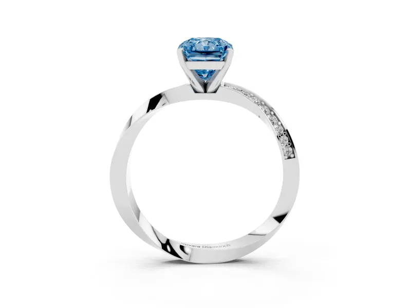 Fancy Blue Radiant Cut Diamond Engagement Ring Set in Platinum with Side Stone Accents and Prong Setting