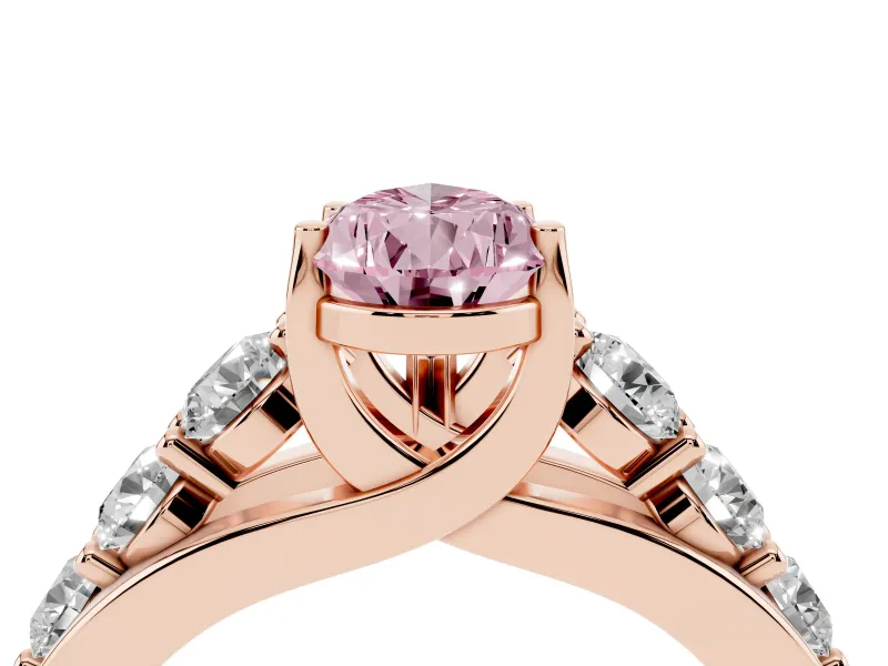 Pear-Shaped Graduated Engagement Ring Setting for a Fancy Pink Lab-Grown Diamond | Rose Gold