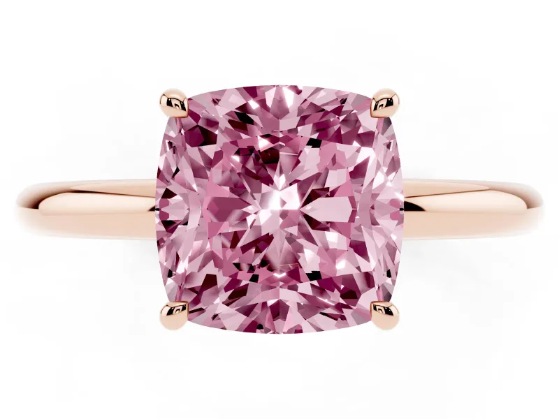 Cushion Cut Hidden Halo Ring Setting for a Fancy Pink Lab-Grown Diamond | Rose Gold