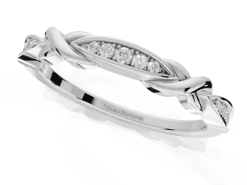 Round Lab-Grown Diamond Graduated Twisted Pavé Wedding Band | Marquise Motifs | Sterling Silver