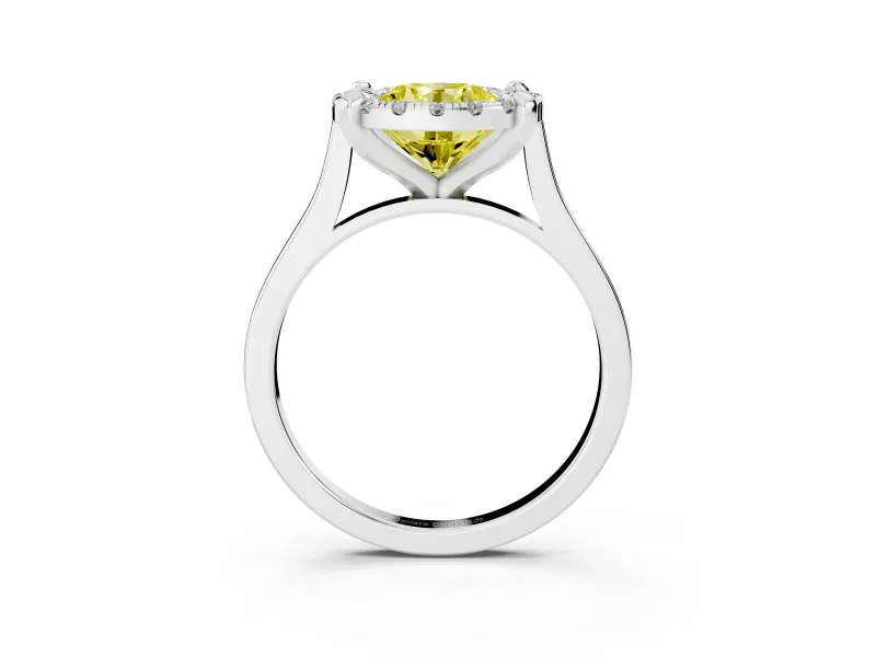 Round Claw Corner Halo Engagement Ring Setting for a Fancy Yellow Lab-Grown Diamond | Slim Plain Band | Sterling Silver