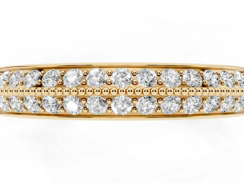 Round Diamond Pavé Eternity Band Set in Yellow gold with Milgrain Edging