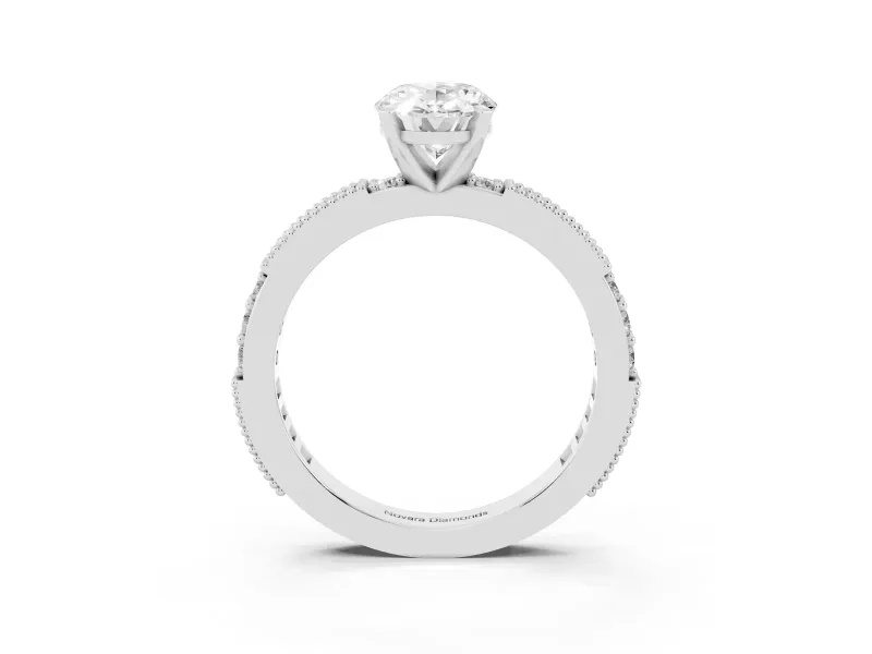 Oval Vintage Pavé Solitaire Engagement Ring Setting | Milgrain Edges | White Gold
