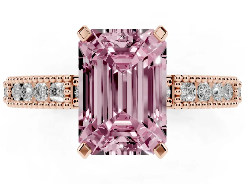 Emerald Cut Vintage Pavé Engagement Ring Setting for a Fancy Pink Lab-Grown Diamond | Rose Gold