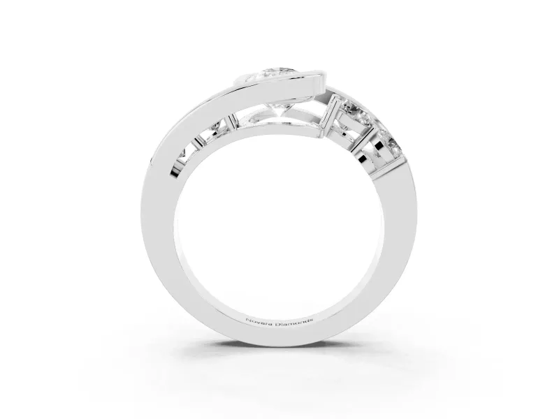 Pear-Shaped Bezel Bypass Engagement Ring Setting | Round Side Stones | White Gold