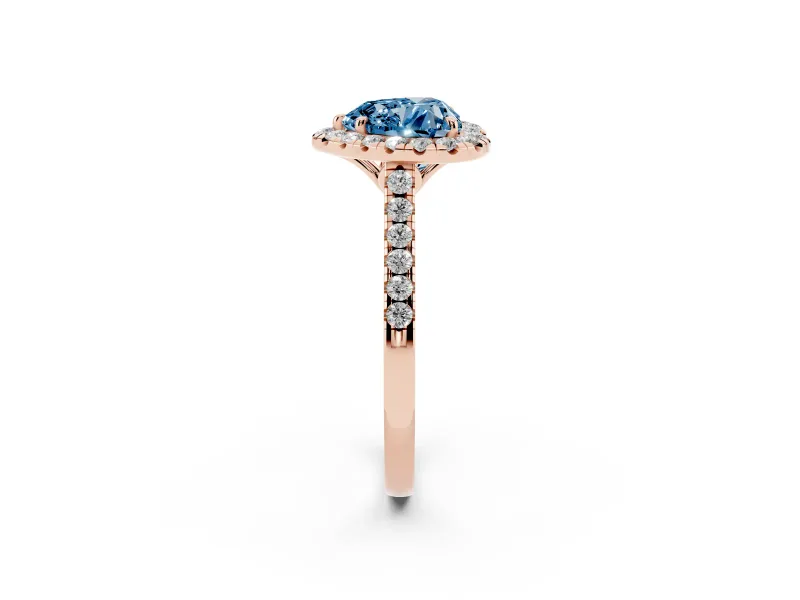 Heart-Shaped Raised Halo Engagement Ring Setting for a Fancy Blue Lab-Grown Diamond | Rose Gold