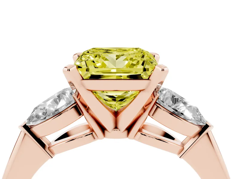 Princess Cut 3-Stone Engagement Ring Setting for a Fancy Yellow Lab-Grown Diamond | Rose Gold