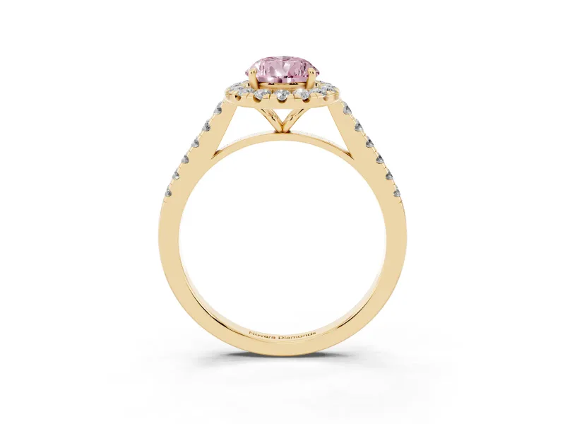 Pear-Shaped Halo Engagement Ring Setting for a Fancy Pink Lab-Grown Diamond | Pave Shoulders | Yellow Gold