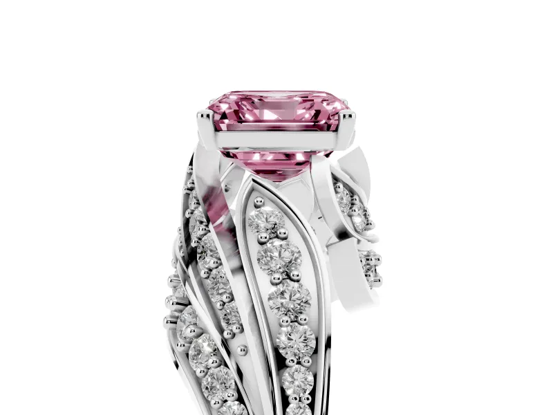 Asscher Cut Bypass Pavé Engagement Ring Setting for a Fancy Pink Lab-Grown Diamond | Graduated Pavé | Sterling Silver