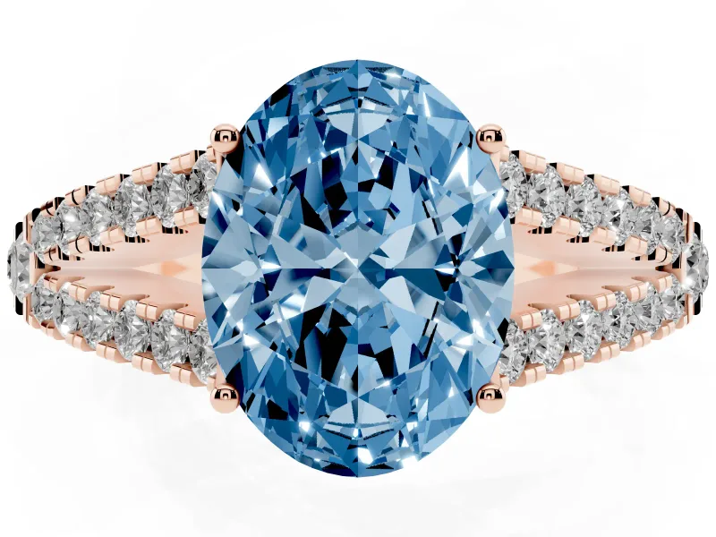 Oval Graduated Split Shank Engagement Ring Setting for a Fancy Blue Lab-Grown Diamond | Rose Gold