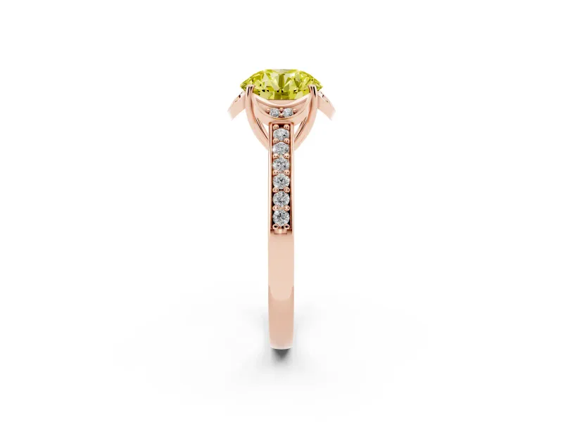Round Floral Pavé Engagement Ring Setting for a Fancy Yellow Lab-Grown Diamond | Rose Gold
