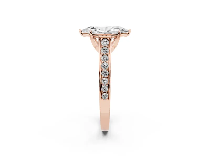 Marquise Graduated Pavé Solitaire Engagement Ring Setting | Wide Pavé Row Band | Rose Gold
