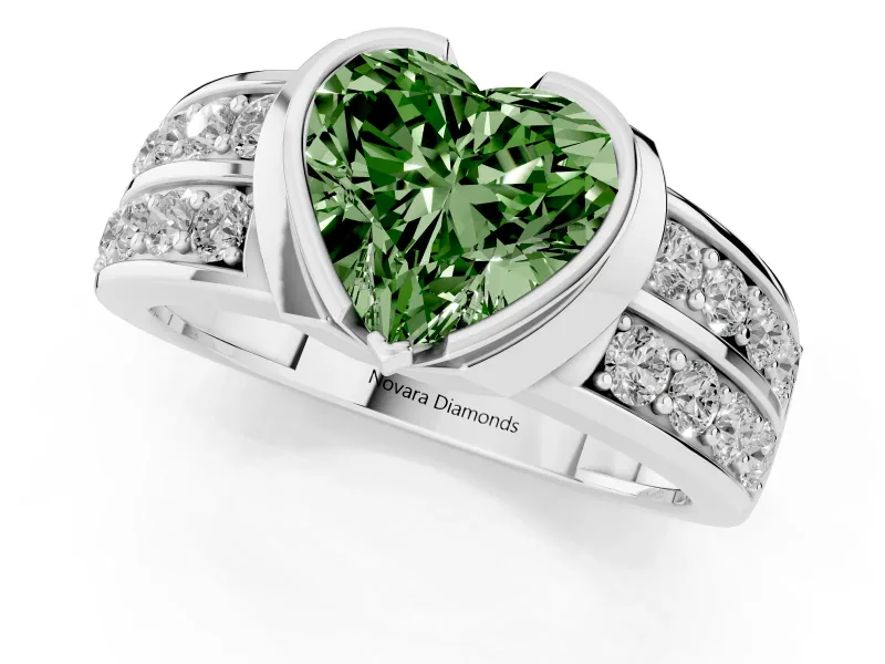 Heart-Shaped Half Bezel Engagement Ring Setting for a Fancy Green Lab-Grown Diamond | Channel Band | Sterling Silver