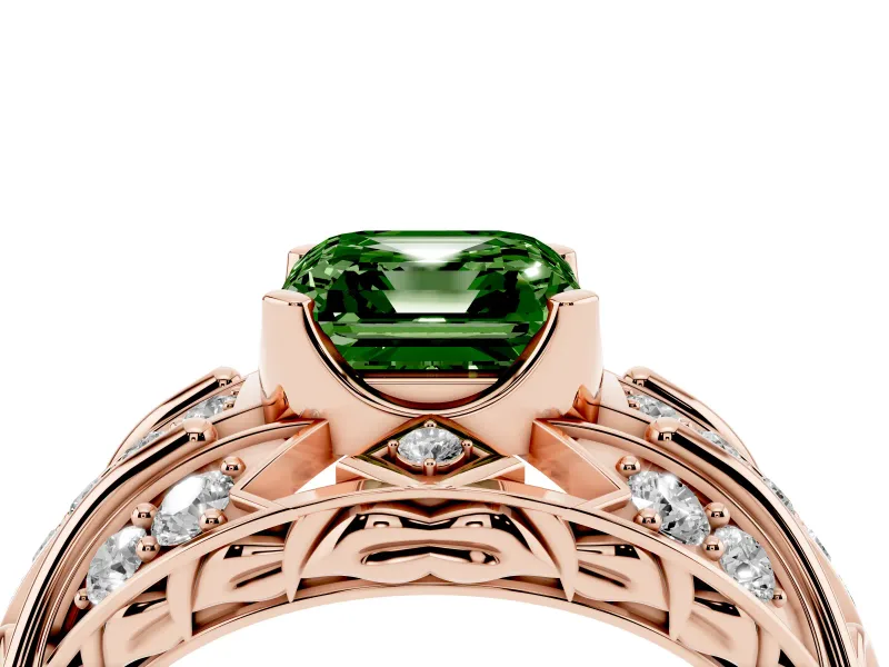 Asscher Cut Art Deco Engagement Ring Setting for a Fancy Green Lab-Grown Diamond | Rose Gold