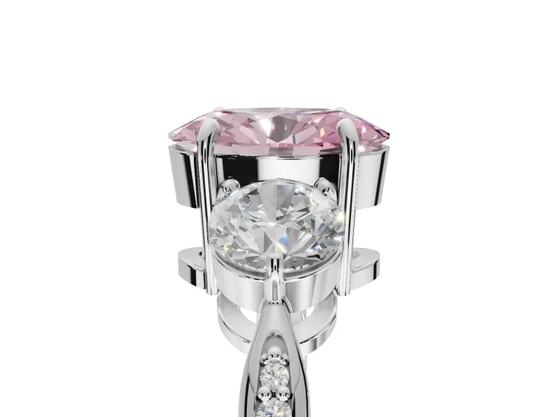Oval Three Stone Engagement Ring Setting for a Fancy Pink Lab-Grown Diamond | Tapered Pave Band | Sterling Silver